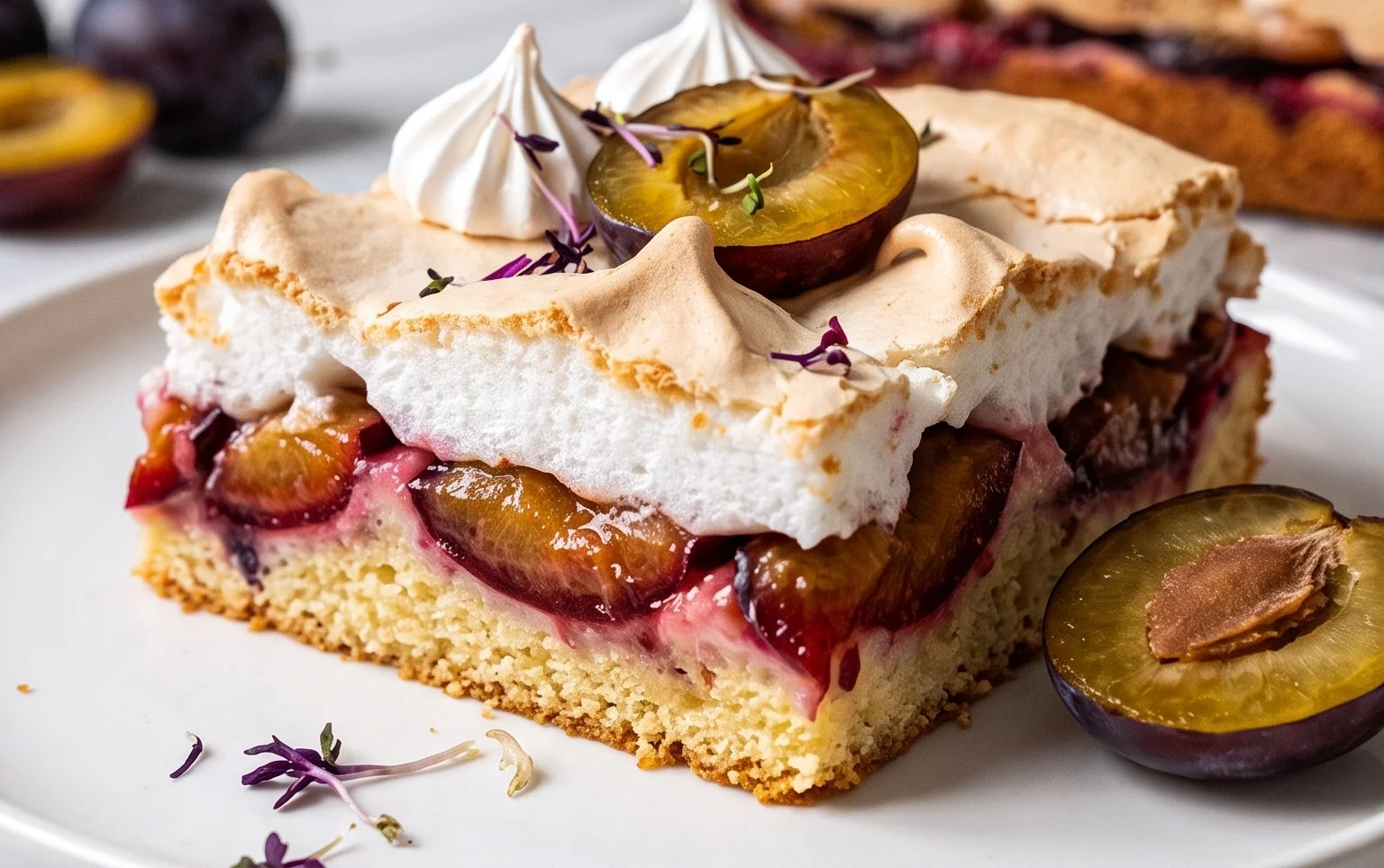 Polnischer Zwetschgen Kuchen vom Blech mit Baiser
